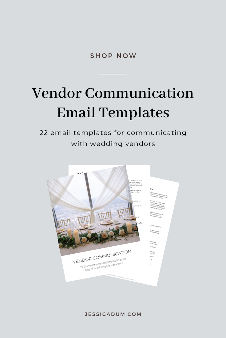 22 done-for-you email templates for everything from introducing yourself and individual vendor communication to sending updates and even a final thank you. Email templates will not only ensure you’re communicating and receiving all the pertinent information with a client’s wedding vendors, but they will create consistency, increase your productivity and give you more freedom from your inbox to do more of what moves the needle forward. Snag the exact copy my team and I use for communicating with wedding vendors!