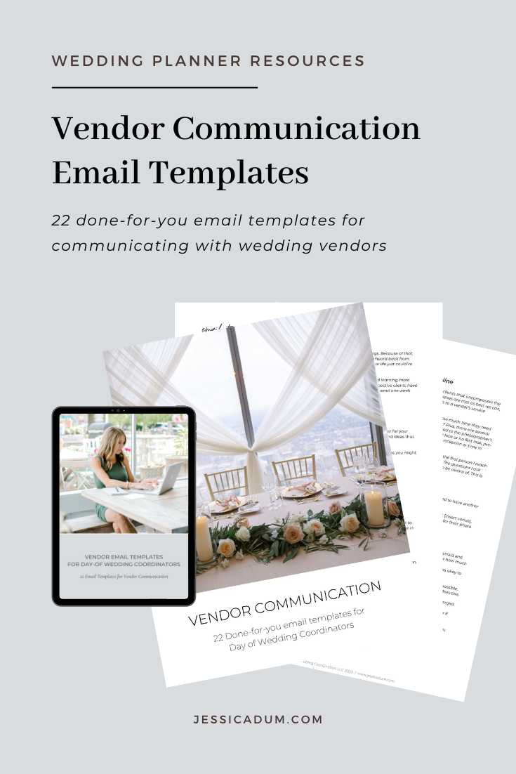 22 done-for-you email templates for everything from introducing yourself and individual vendor communication to sending updates and even a final thank you. Email templates will not only ensure you’re communicating and receiving all the pertinent information with a client’s wedding vendors, but they will create consistency, increase your productivity and give you more freedom from your inbox to do more of what moves the needle forward. Snag the exact copy my team and I use for communicating with wedding vendors!