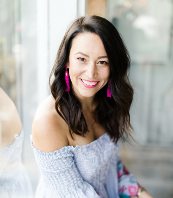 Lead Wedding Coordinator Kendra; Professional Wedding Coordinator Team Photos; Off the shoulder blue top with pink earrings and soft curls | Ivan & Louise Images